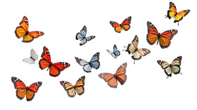 Colorful butterflies flying on transparent background