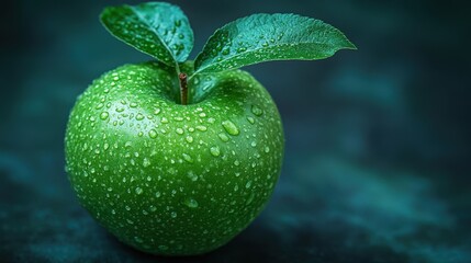 fresh green apple with leaf
