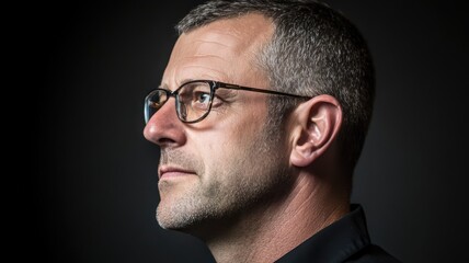 Obraz premium Profile Portrait of a Man with Speckled Hair and Glasses