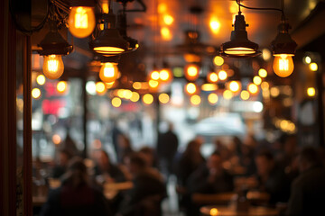 warm vintage hanging lights in a cozy cafe setting