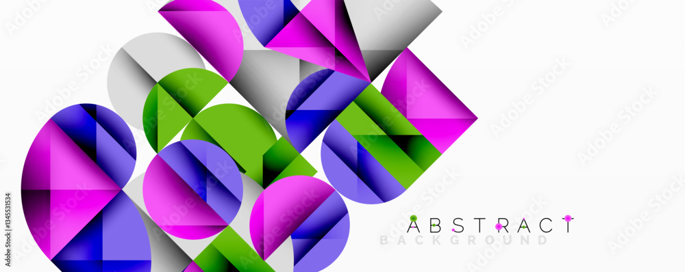 Aufkleber Abstract geometric artwork with overlapping circles and gradients, circle square triangle shapes background featuring sharp angular cuts, smooth shading, and structured layered composition