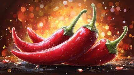 fresh red chilis isolated,cartoon illustration style
