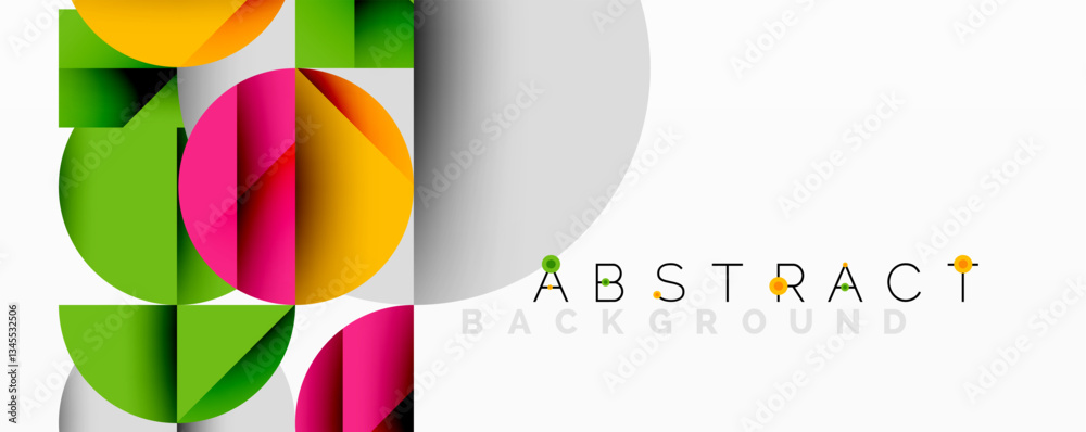 Aufkleber Abstract geometric design with intersecting circles, triangles, squares and sharp angles creating a layered composition with gradients, depth, and contrast