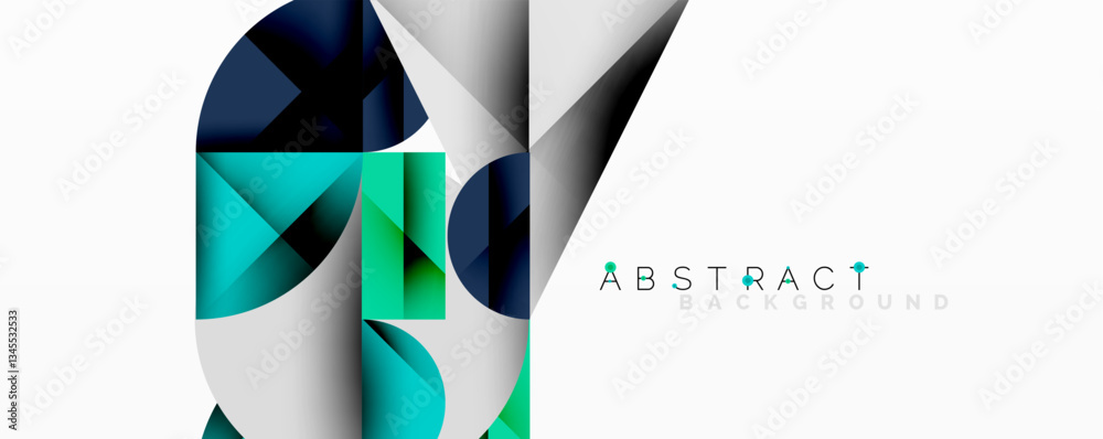 Poster Modern abstract composition with layered circles and angular segments featuring gradients, transparency effects, and a structured geometric layout