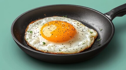 fried egg with black pan isolated,cartoon illustration style