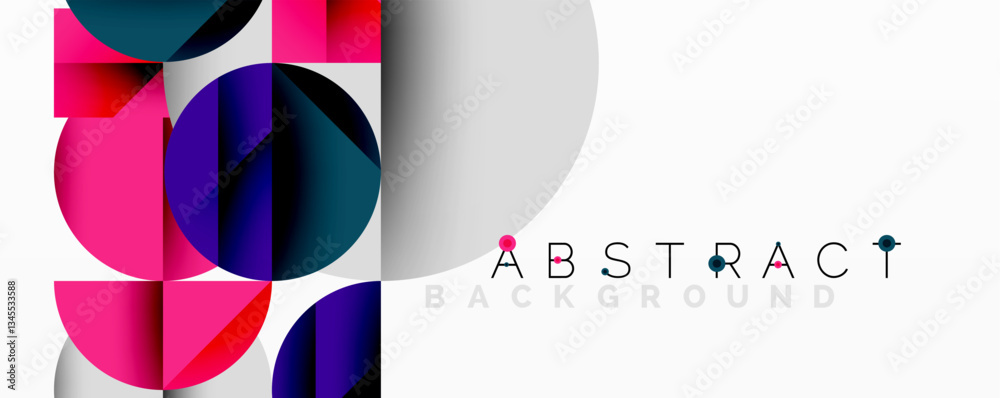 Poster Modern abstract composition with layered circles and angular segments featuring gradients, transparency effects, and a structured geometric layout