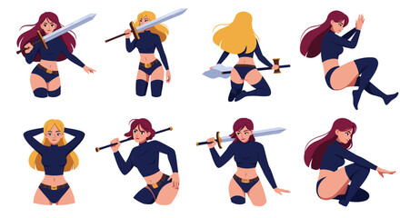 Fototapeta premium Character design showcasing dynamic poses in flat style vector illustration
