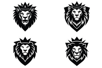 lion head crown set vector art illustration 