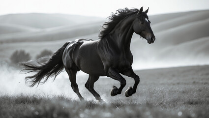 Obraz premium black horse in a field