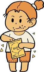 Fototapeta premium hand drawn cute cartoon character of a girl enjoy eating snack.
