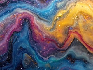 Cosmic swirls, vibrant fluid art, galaxy background, design texture