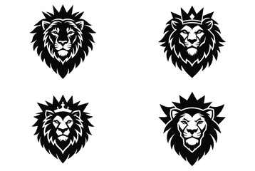 lion head crown set vector art illustration 
