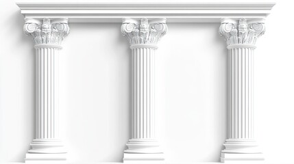 Naklejka premium Three classic white columns, architectural design, studio shot, background