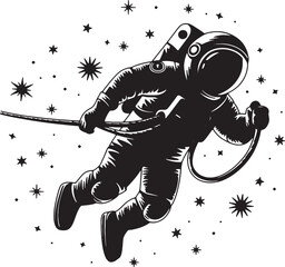 Black and white Astronaut Vector Image. Astronauts Space Flying Stock Illustration on white background. 
