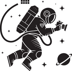 Black and white Astronaut Vector Image. Astronauts Space Flying Stock Illustration on white background. 
