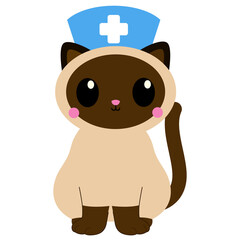 veterinary cat illustration, cute nurse cat, pet healthcare clip art, siamese cat doctor, adorable kitten with medicine, kawaii cat with syringe, digital pet medical sticker, cat with bandage vector, 