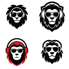 animal head icon set logo vector art illustration 