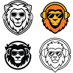 animal head icon set logo vector art illustration 