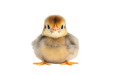Obraz premium Close up of a fluffy chick standing on a black background looking directly at the camera lens