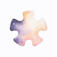 Obraz premium A vibrant watercolor puzzle piece featuring a galaxy design with soft colors and stars, perfect for creative projects, decor, or inspiration.