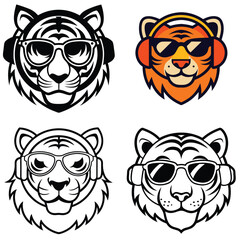 animal head icon set logo vector art illustration 
