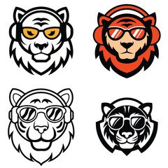 animal head icon set logo vector art illustration 