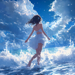 beautiful anime girl on the sea