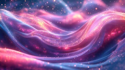 Glowing fabric waves, cosmic background, abstract art, website banner