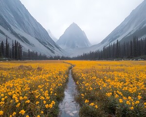 Mountain Valley Wildflower Stream.