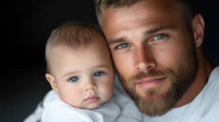 Close-up of a father and baby.  Tender loving moment