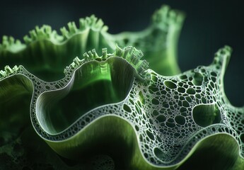 Close-up of intricate green abstract organic structure.