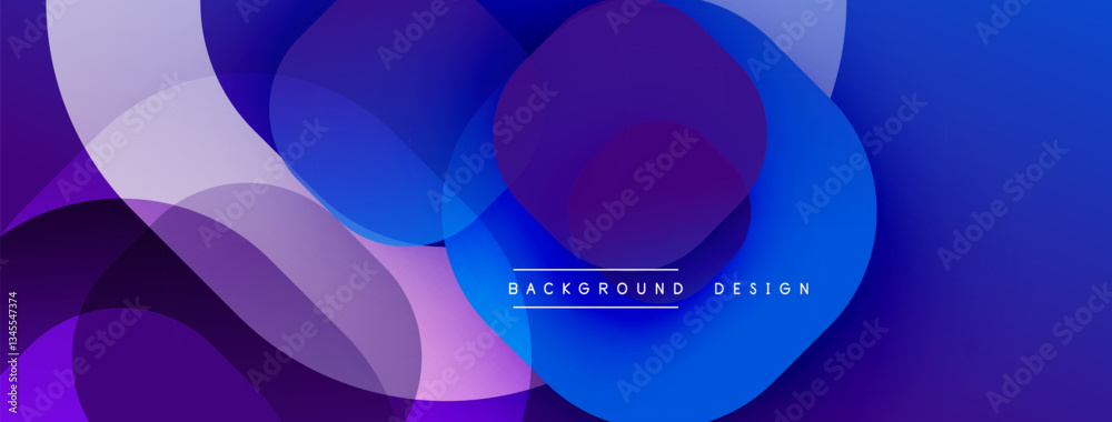 Poster Circular abstract design with overlapping translucent circles and round shapes, blending gradients and smooth curves, creating depth, contrast, and a dynamic visual effect