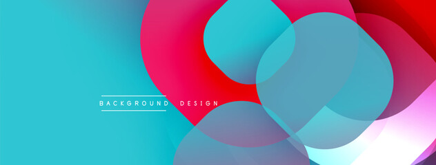 Circular abstract design with overlapping translucent circles and round shapes, blending gradients and smooth curves, creating depth, contrast, and a dynamic visual effect