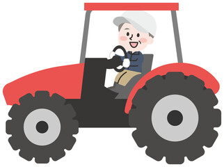 トラクターに乗る農家のシニア男性 