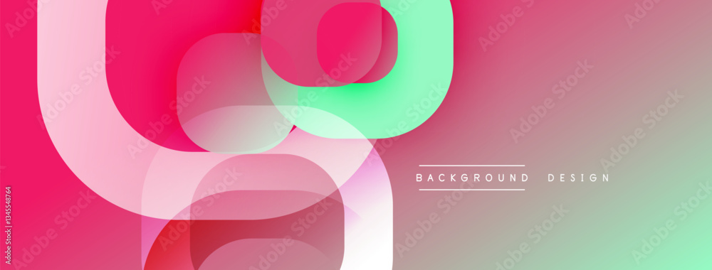 Poster Circular abstract design with overlapping translucent circles and round shapes, blending gradients and smooth curves, creating depth, contrast, and a dynamic visual effect