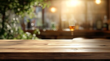 Minimalist wooden bar desk in natural light, showcasing simplicity and modern elegance.