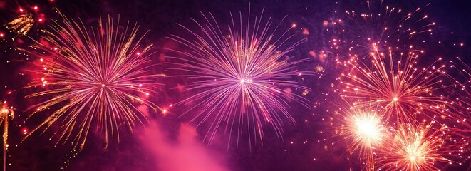 Fototapeta premium Colorful fireworks burst against a night sky.