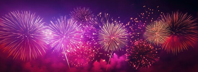 Fototapeta premium Vivid fireworks display in a vibrant night sky.