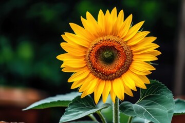 Fototapeta premium Beautiful sunflower fully bloomed under bright sunlight, vibrant golden petals, rich textures, warm and cheerful summer vibe