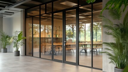 Obraz premium Modern Office Interior with Glass Walls and Natural Light