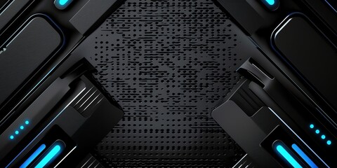 Fototapeta premium Abstract Dark Metal Frame with Blue Lights Tech Background