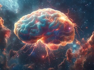 Obraz premium Cosmic Brain Nebula Thought, Space, Energy, Concept Art