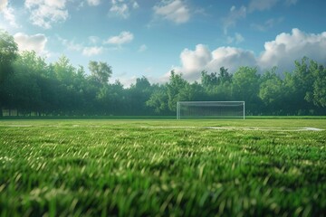 Vibrant Picture of Beautiful Soccer Field with a Goal in the Distance