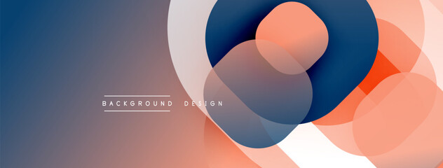 Circular abstract design with overlapping translucent circles and round shapes, blending gradients and smooth curves, creating depth, contrast, and a dynamic visual effect