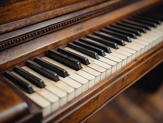 Antique wooden piano keys closeup