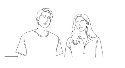 Two people standing together in flat style vector art emphasizing expressions and body language in vector illustration