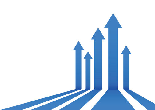 Blue Business Arrows Rising Up. Racing for Success, Profit and Progress