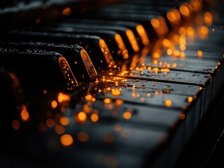 Glowing embers on wet piano keys
