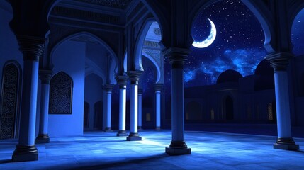 Nighttime View of an Islamic Architectural Courtyard