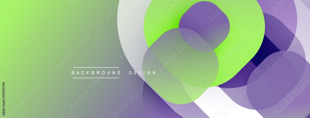 Poster Circular abstract design with overlapping translucent circles and round shapes, blending gradients and smooth curves, creating depth, contrast, and a dynamic visual effect